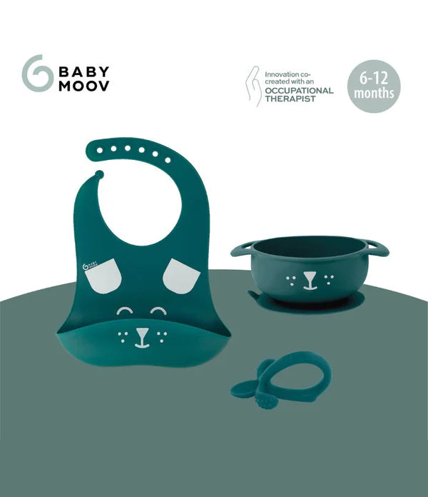 Babymoov First ISY 3pcs Silicone Bowl, Spoon & Bib Baby Weaning Set