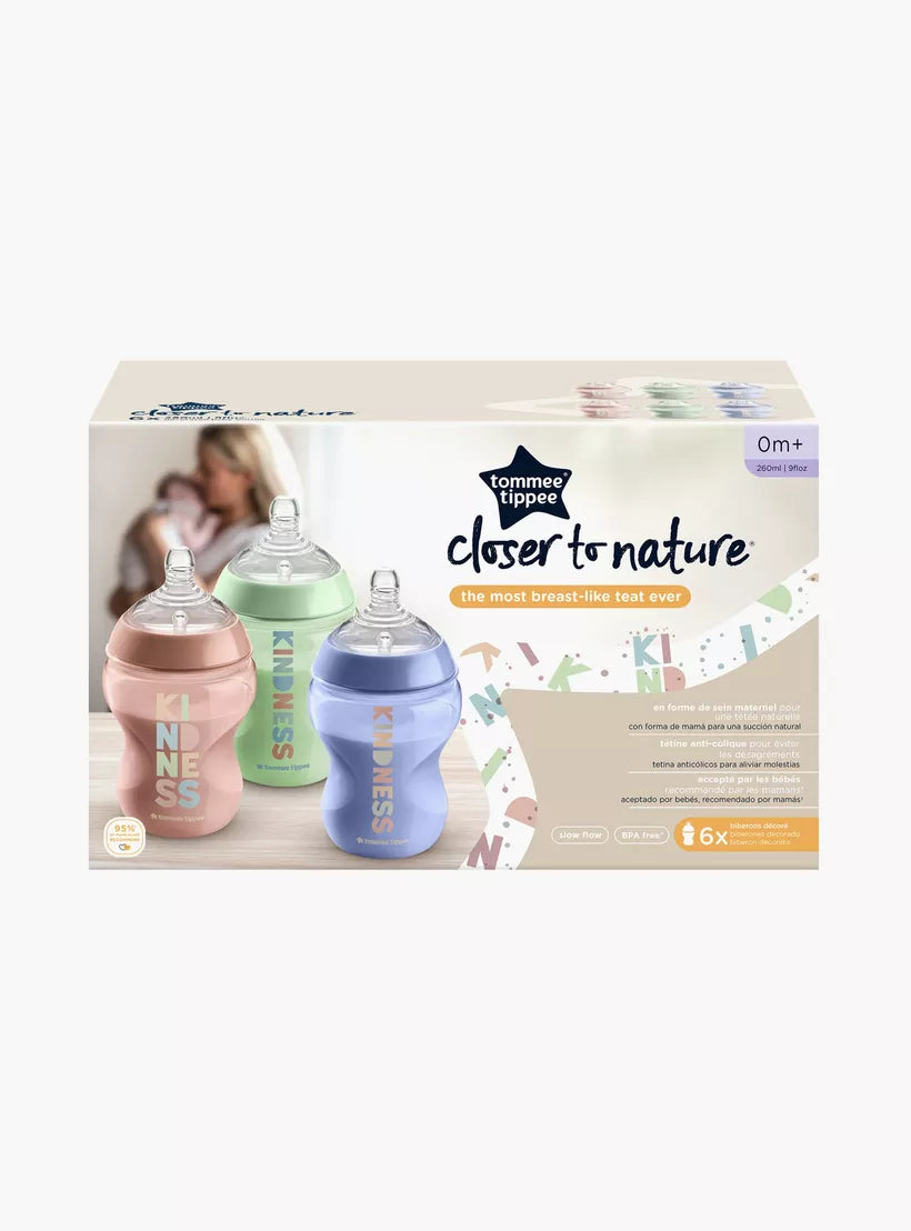 Tommee Tippee 6-Piece Closer To Nature Slow Flow Feeding Bottle -260 ml - 0 Months+
