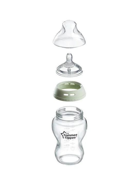 Tommee Tippee Closer to Nature Glass Feeding Bottle, 250ml x 1 -Clear