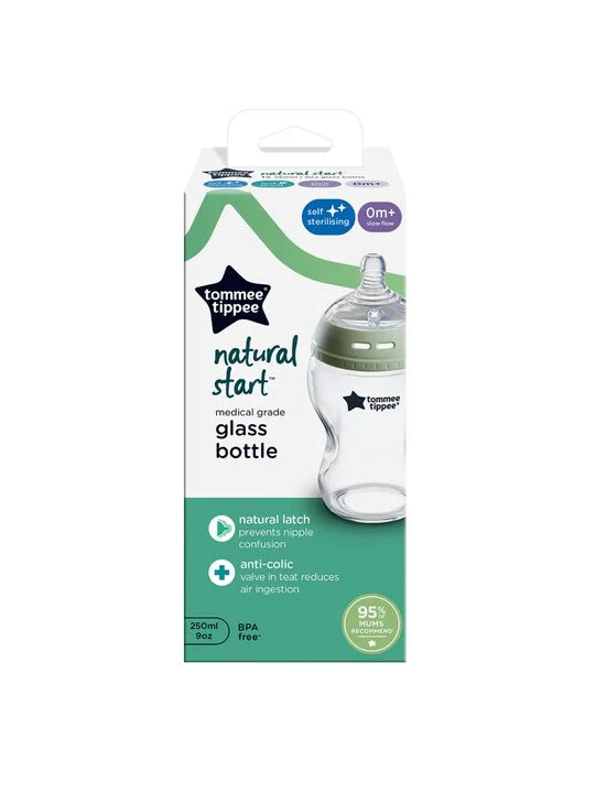 Tommee Tippee Closer to Nature Glass Feeding Bottle, 250ml x 1 -Clear