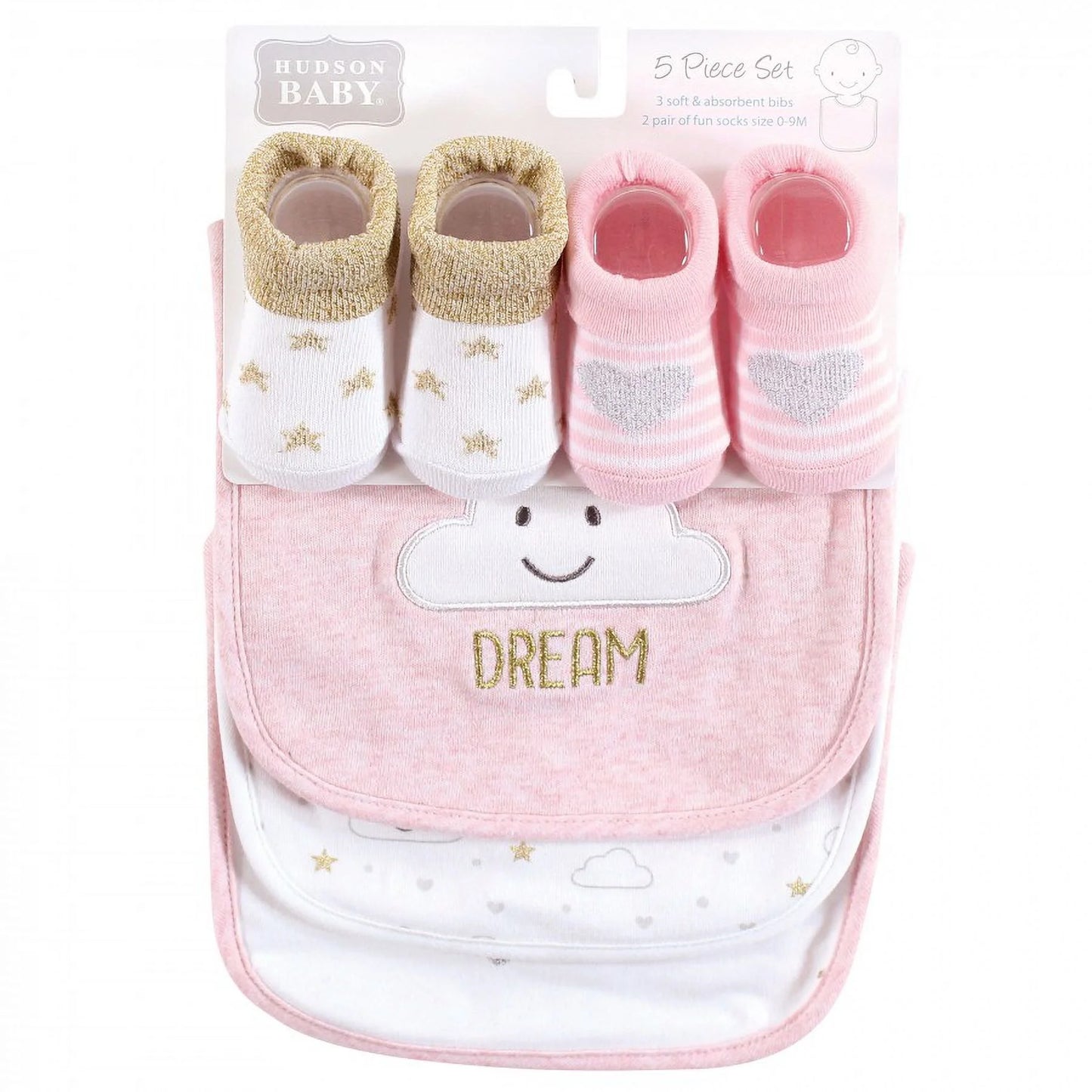 Hudson Baby 5pcs Bib And Sock Set (0-9m)