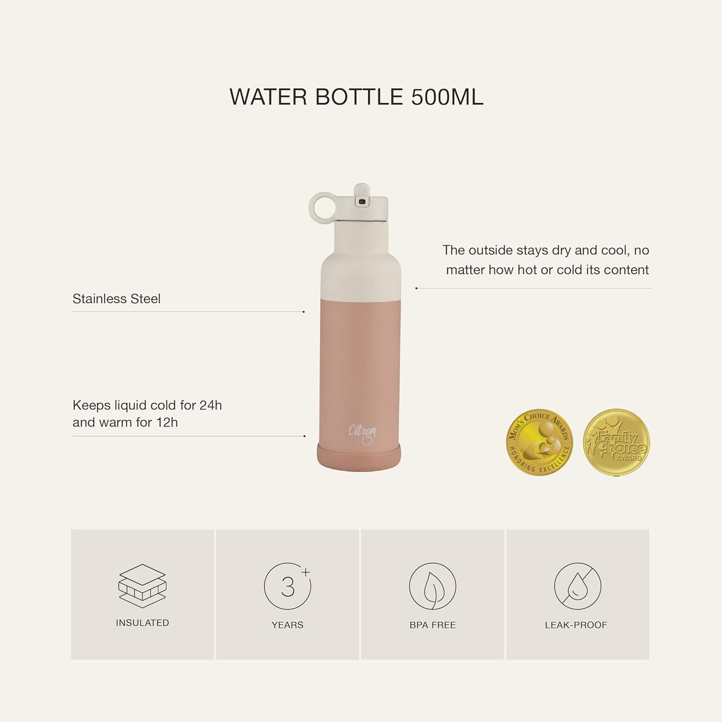 Citron SS Water Bottle 500ml Blush Pink