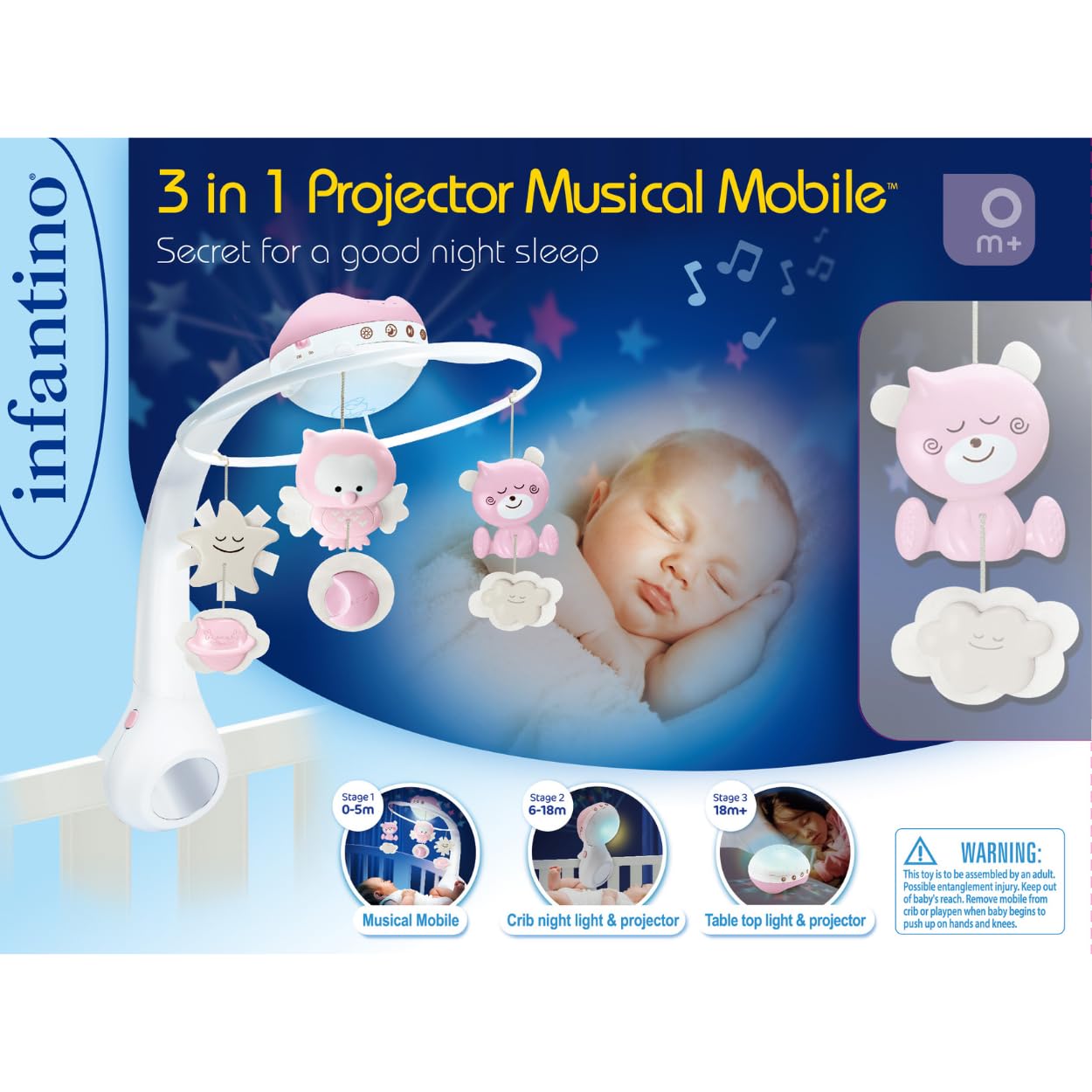 Infantino 3 In 1 Projector Musical Mobile (Pink) | 0M+