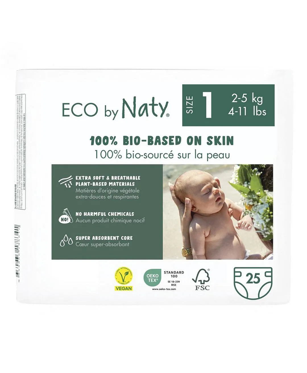 ECO BY NATY - Diapers Size 1, 25 pieces (2-5 kg, 4-11 lbs)