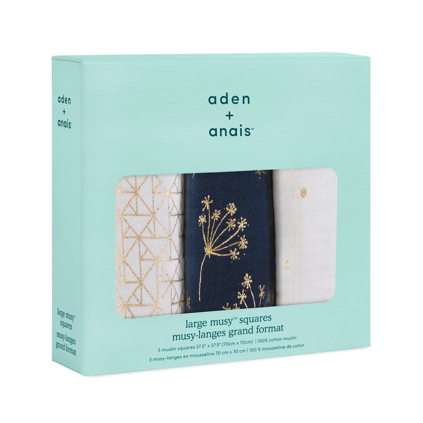 Aden + Anais Metallic Gold Deco Musy Muslin Squares 3 Pack