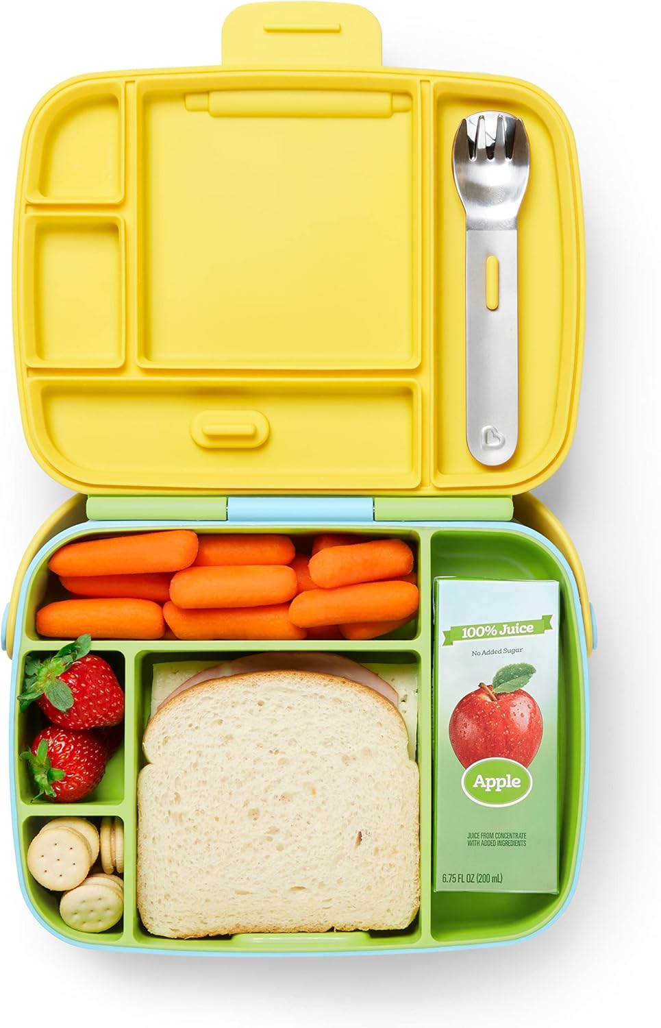 Munchkin Lunch Bento Box with Stainless Steel Utensils - Green