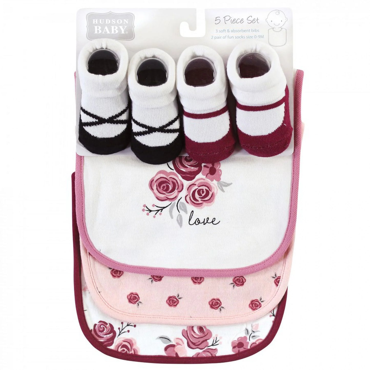 Hudson Baby 5pcs Bib And Sock Set (0-9m)