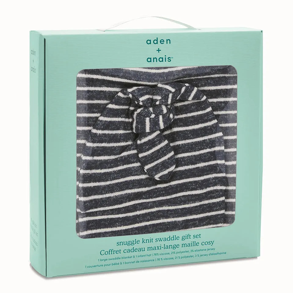 Aden + Anais Snuggle Knit Swaddle Gift Set Navy Stripe