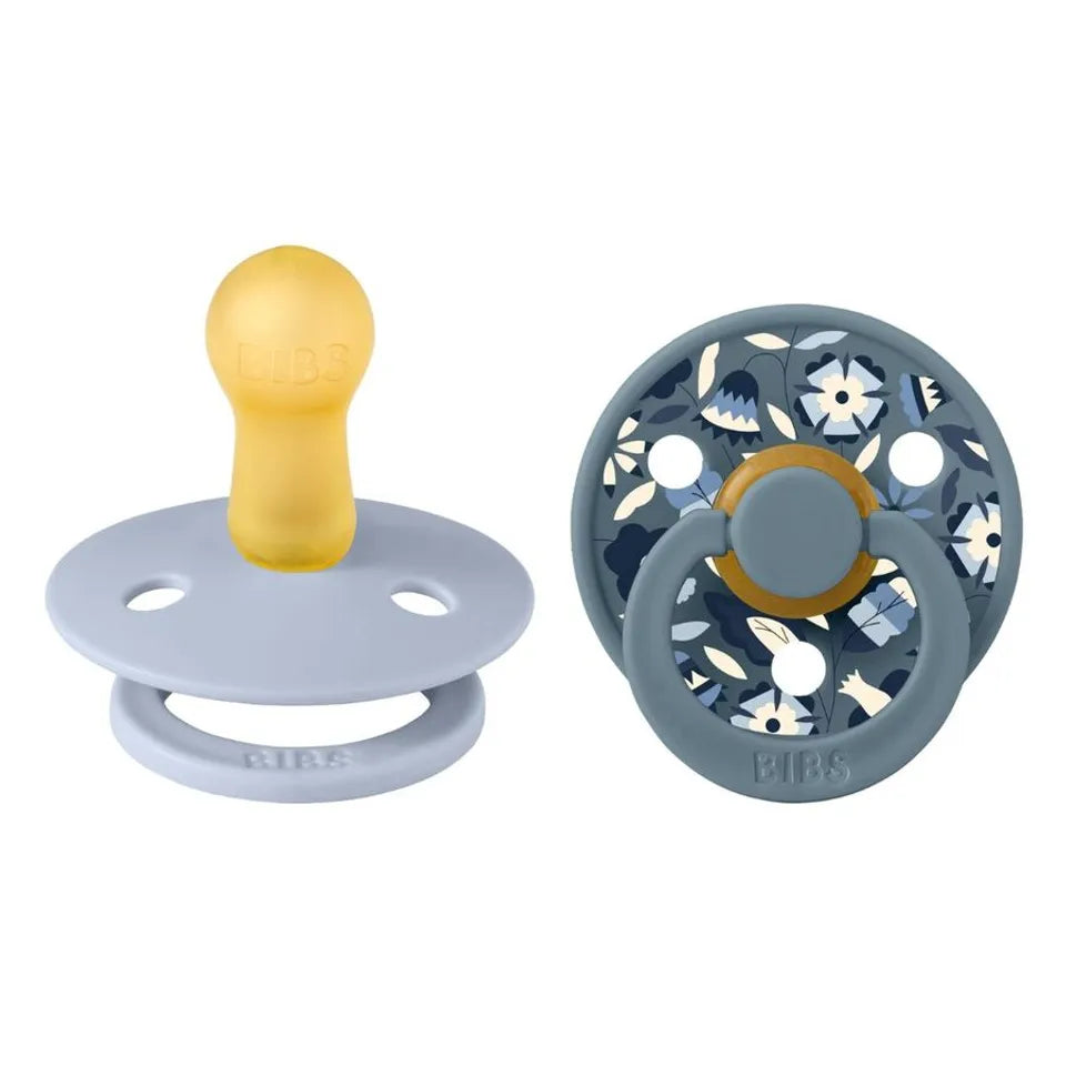 BIBS Round Nipple Pacifier X Liberty 2 Pack Colour Bobo Latex Size 1 - Dusty Blue Mix