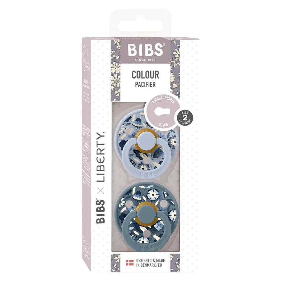 BIBS Round Nipple Pacifier X Liberty 2 Pack Colour Bobo Latex Size 2 - Dusty Blue Mix