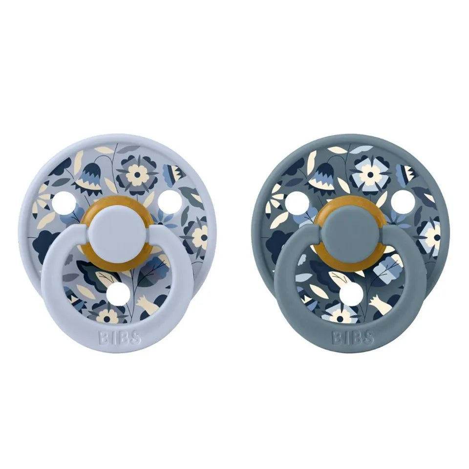 BIBS Round Nipple Pacifier X Liberty 2 Pack Colour Bobo Latex Size 1 - Dusty Blue Mix