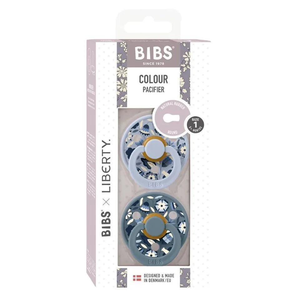 BIBS Round Nipple Pacifier X Liberty 2 Pack Colour Bobo Latex Size 1 - Dusty Blue Mix