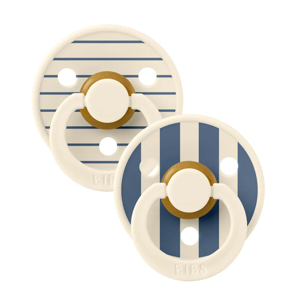 BIBS Studio Colour Pacifier 2 Pack Pin Latex - Ivory Steel Blue Mix