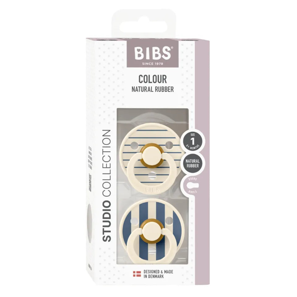 BIBS Studio Colour Pacifier 2 Pack Pin Latex - Ivory Steel Blue Mix
