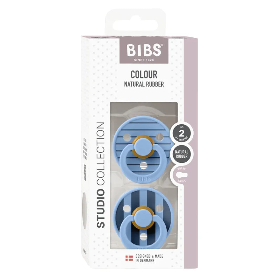 BIBS Studio Colour Pacifier 2 Pack Pin Latex - Sky Blue Mix