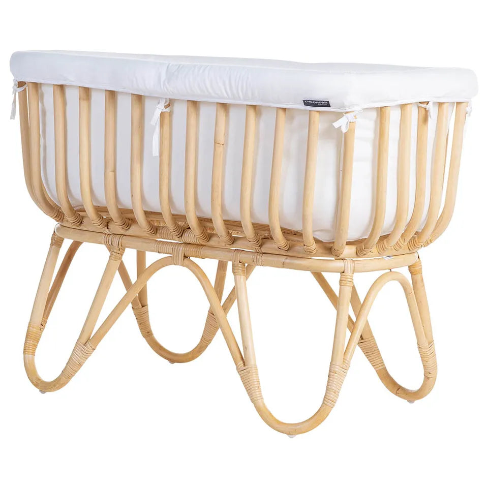 Childhome Rattan Cradle 80x40 + Mattress + Cover Off White Brown