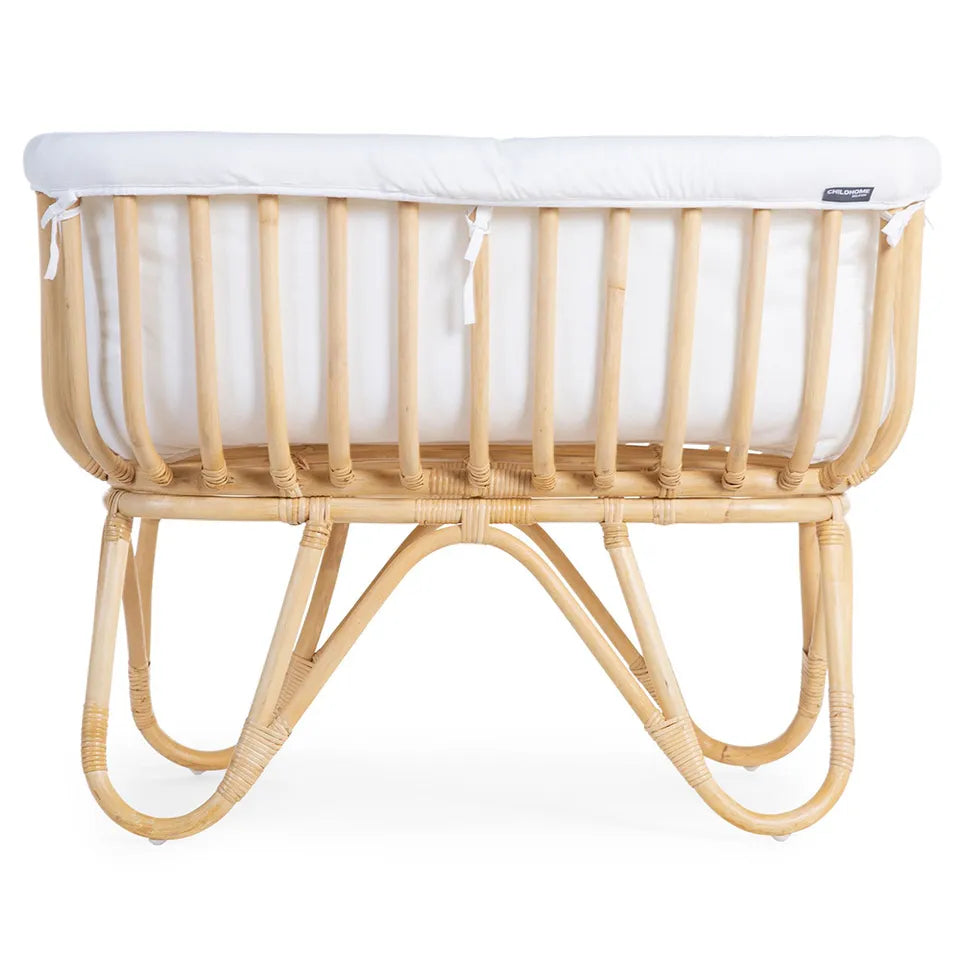 Childhome Rattan Cradle 80x40 + Mattress + Cover Off White Brown