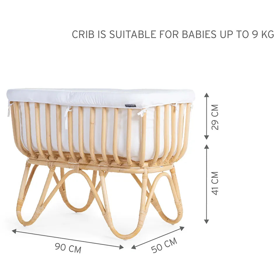 Childhome Rattan Cradle 80x40 + Mattress + Cover Off White Brown