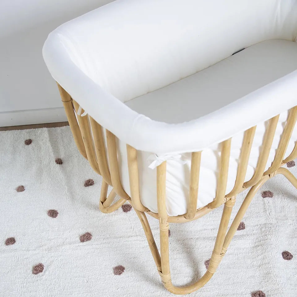 Childhome Rattan Cradle 80x40 + Mattress + Cover Off White Brown