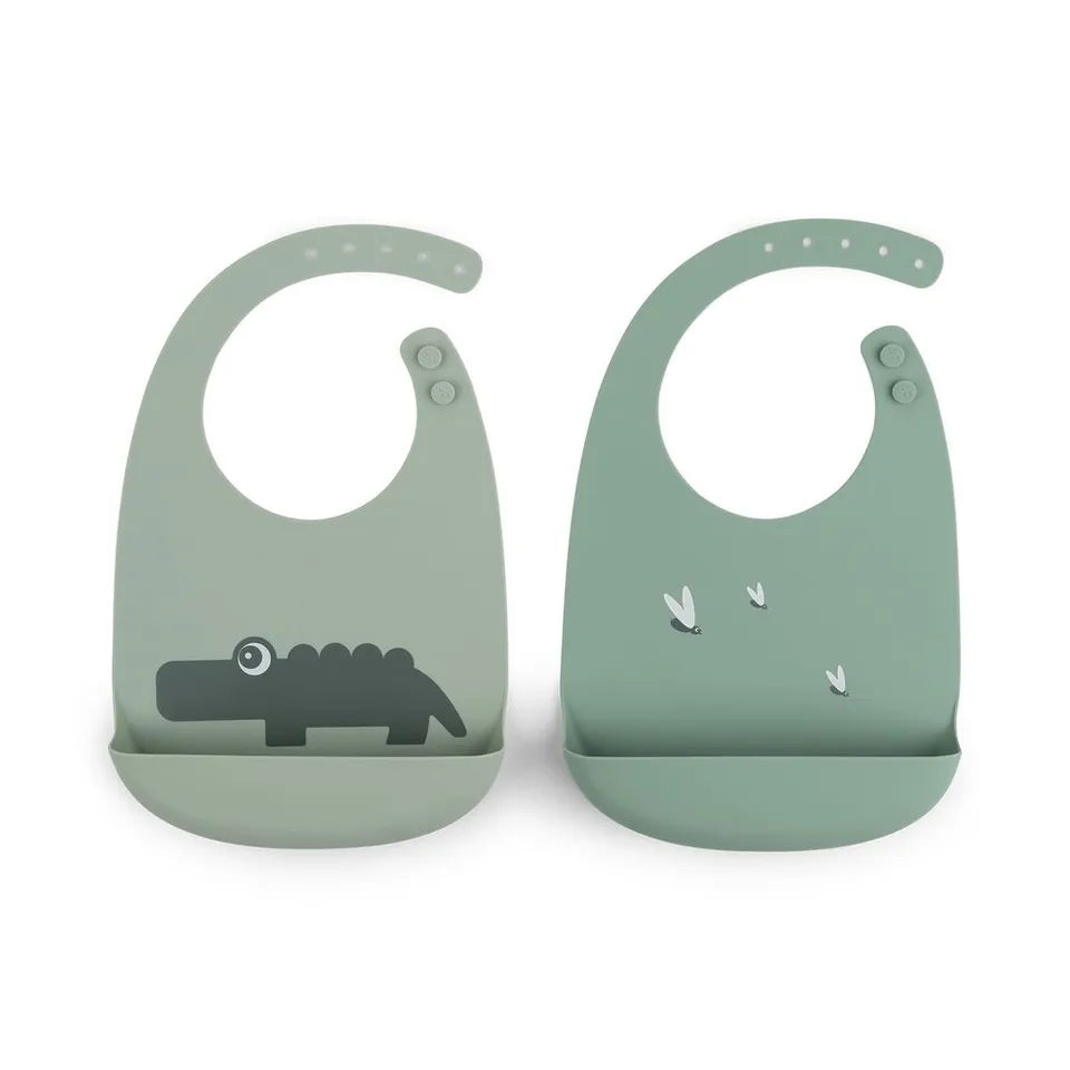Done By Deer Silicone Bib 2-Pack Croco Green