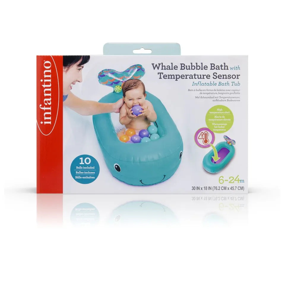 Infantino Whale Bubble Bath with Temperature Sensor Inflatable Bath Tub | 6M - 24M
