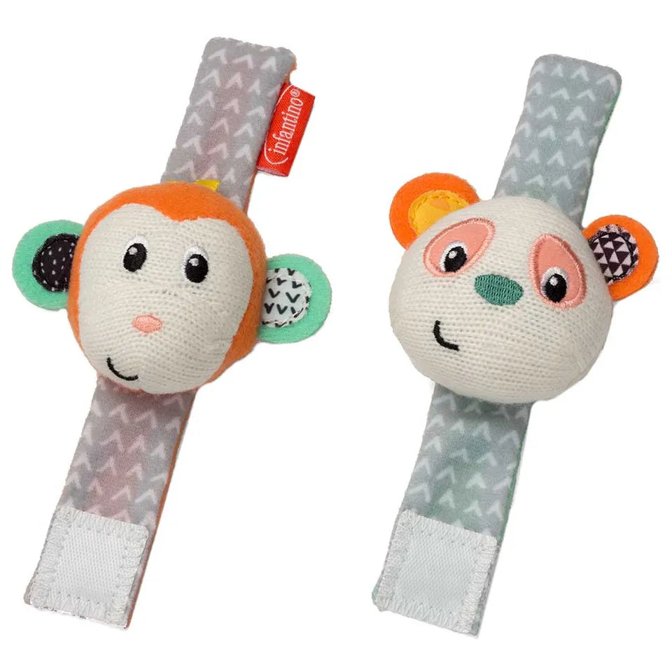 Infantino Wrist Rattles - Monkey/Panda | 0M+
