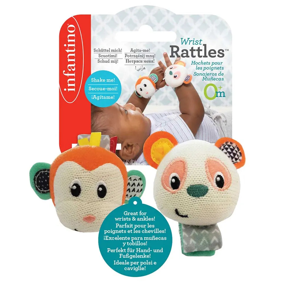 Infantino Wrist Rattles - Monkey/Panda | 0M+