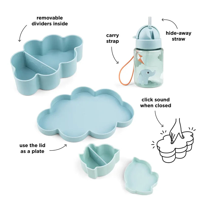 Done By Deer Lunch & Snack Box W/Straw Bottle Playground Blue