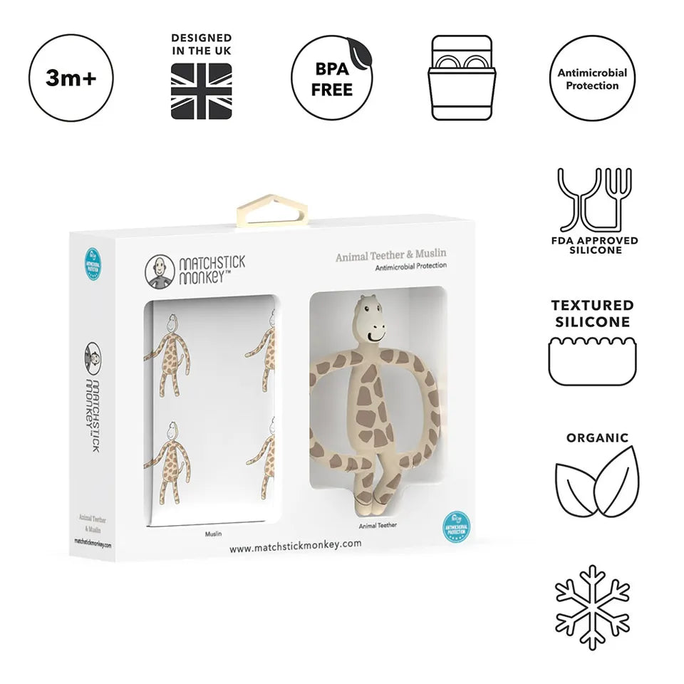 Matchstick Monkey Animal Teether & Muslin Gift Set