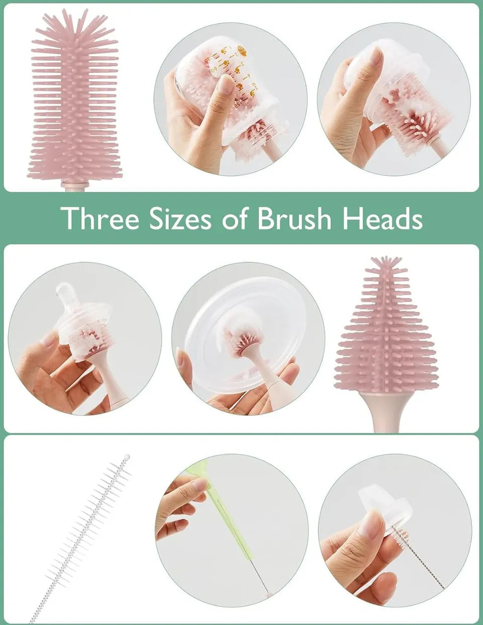 Momcozy Push-Press Design Bottle Brush Kit-Press Bubble Style - Pink
