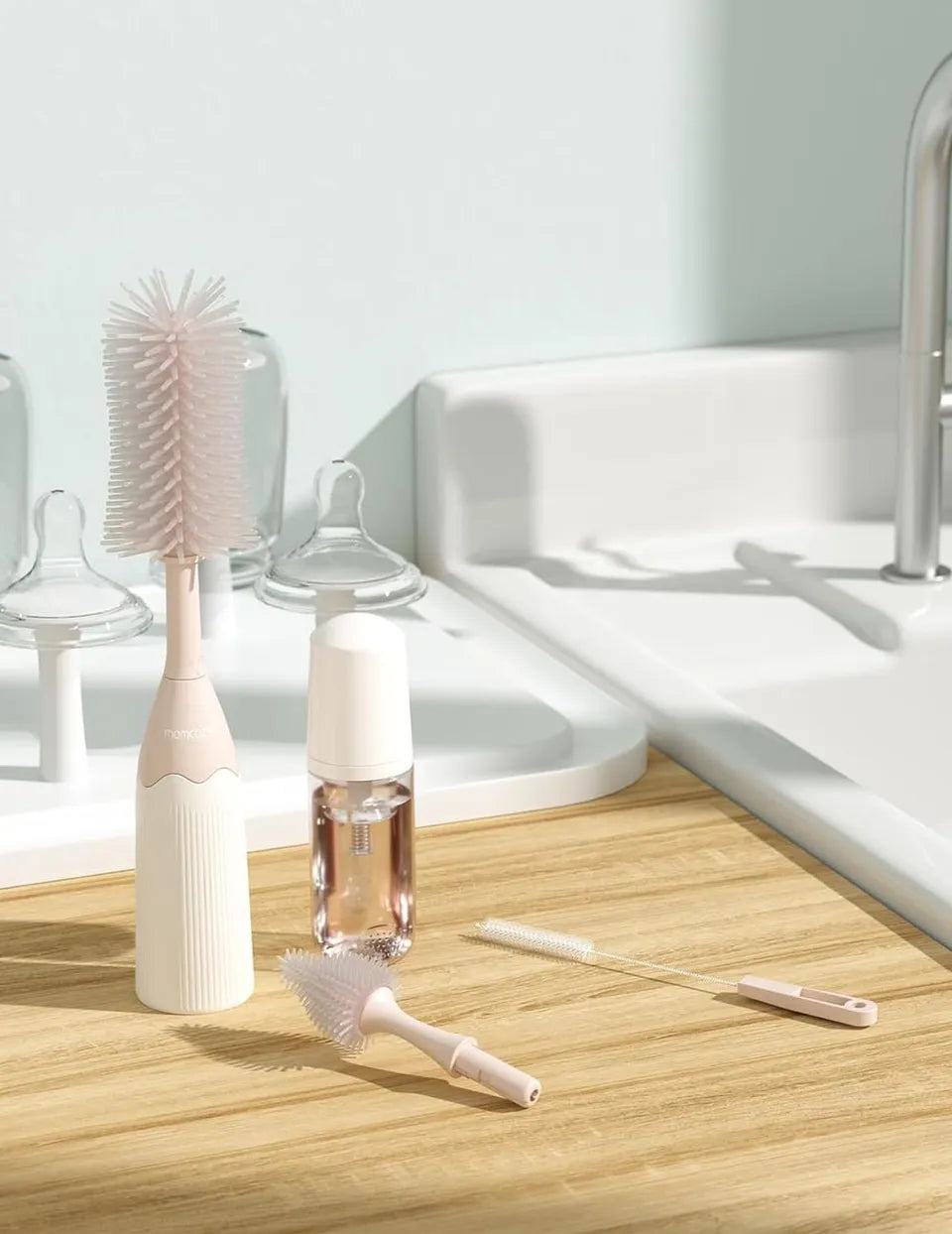 Momcozy Push-Press Design Bottle Brush Kit-Press Bubble Style - Pink