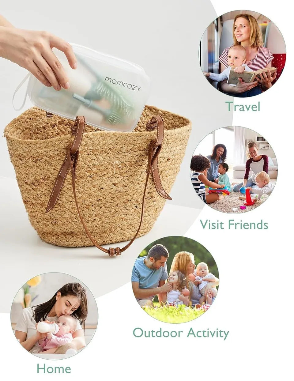 Momcozy Push-Press Design Bottle Brush Kit-Classic Style - Green