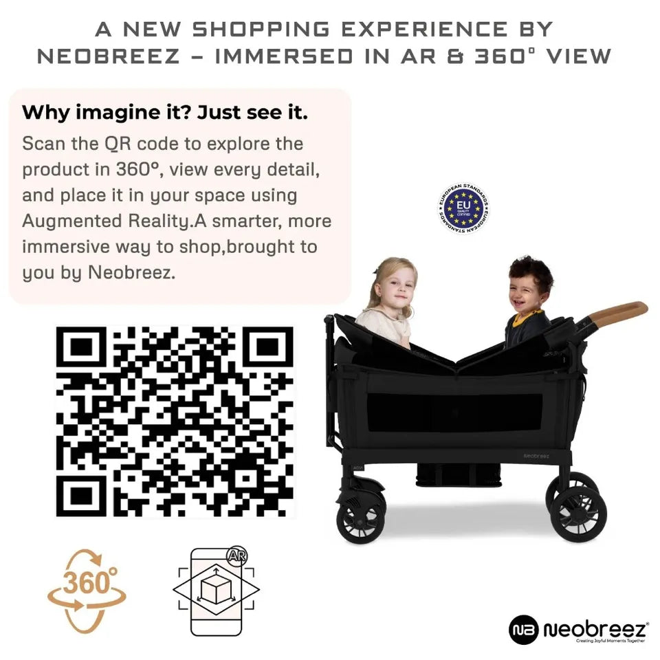 Neobreez ADVI Wagon Cargo Push & Pull Foldable Double Stroller - Black