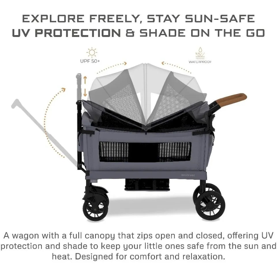 Neobreez ADVI Wagon Cargo Push & Pull Foldable Double Stroller - Dark Grey