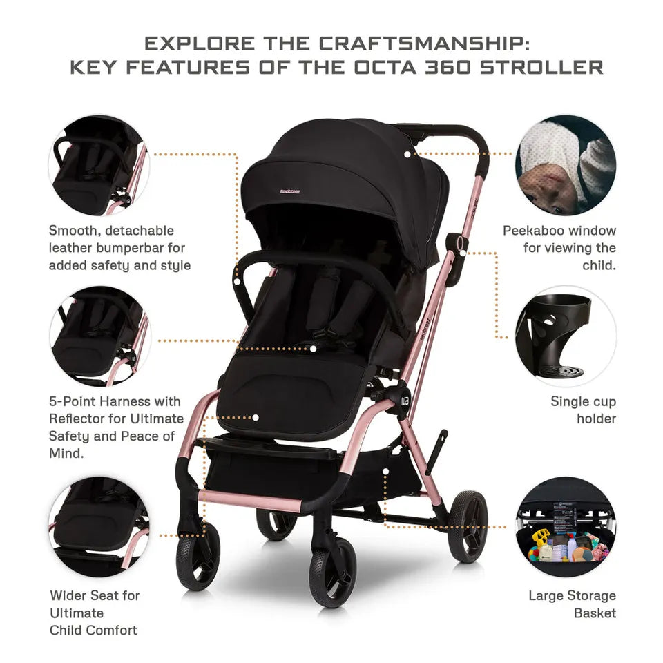 Neobreez Octa 360-Degree Rotate Lightweight Compact Travel Stroller - Black