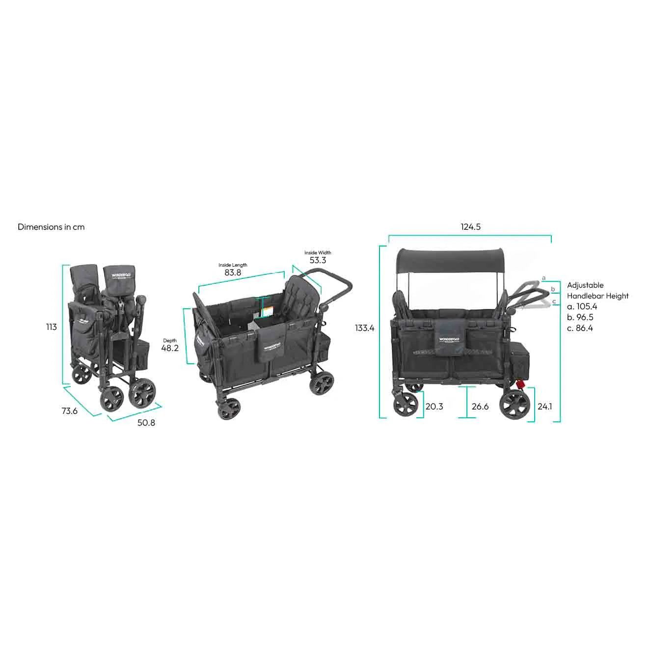 WonderFold W4 Elite Stroller Wagon - Volcanic Black