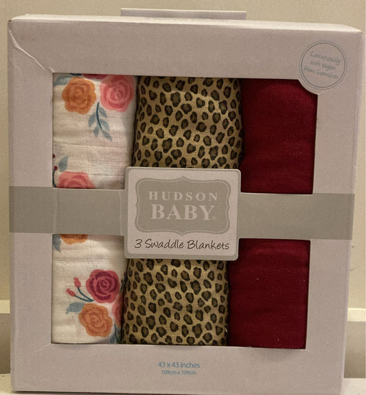Hudson Baby Muslin Swaddle Blanket Gift Set 3