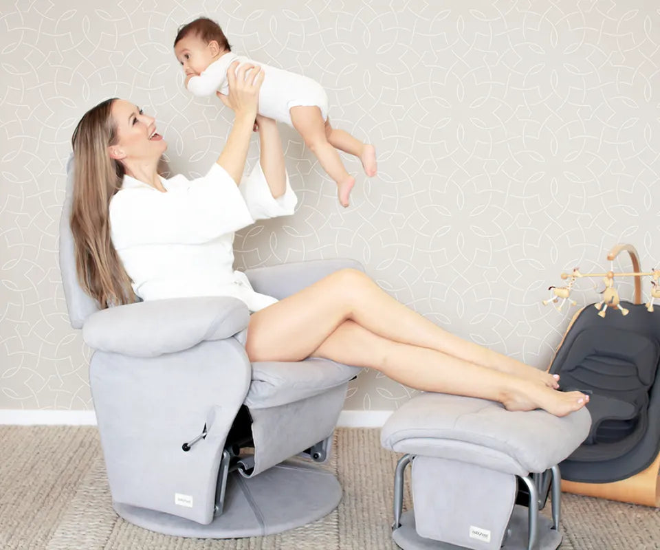 Babyhood Vogue Feeding Glider Chair & Ottoman Steel Grey Fabric