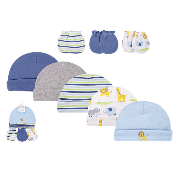 Hudson Baby 5pcs Cap & 3pcs Scratch Mitten Set (0-6m)