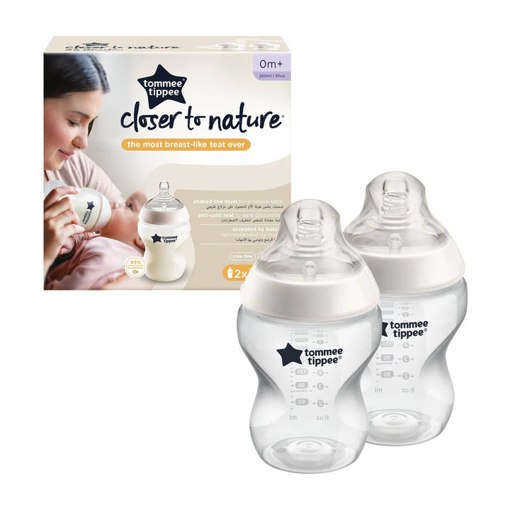 Tommee Tippee Closer to Nature Feeding Bottle, 260ml x 2 - Clear