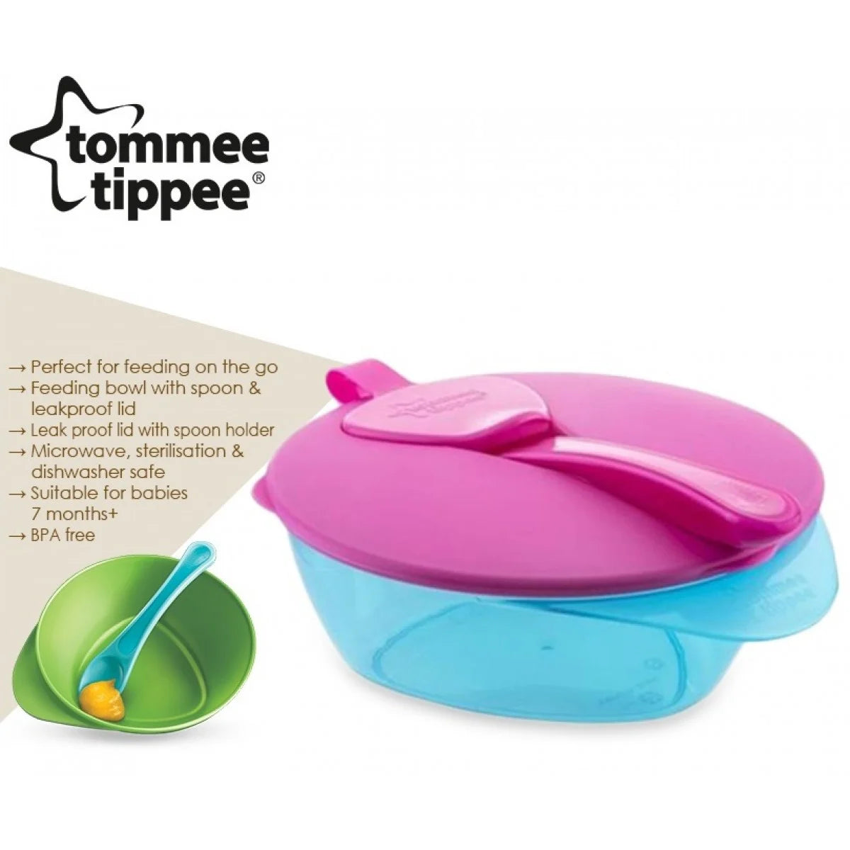 Tommee Tippee Easy Scoop Feeding Bowls With Lid and Spoon Pink / Blue