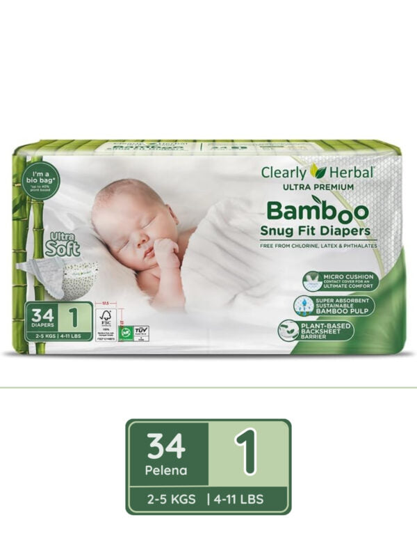 Clearly Herbal Bamboo Snug Fit Diapers 24's - Size 4 (7-12 KG)