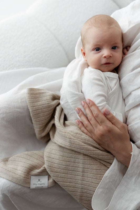 My Memi 100% Natural Merino Wool Blanket in Stripes - Premium Collection Kocyk ze