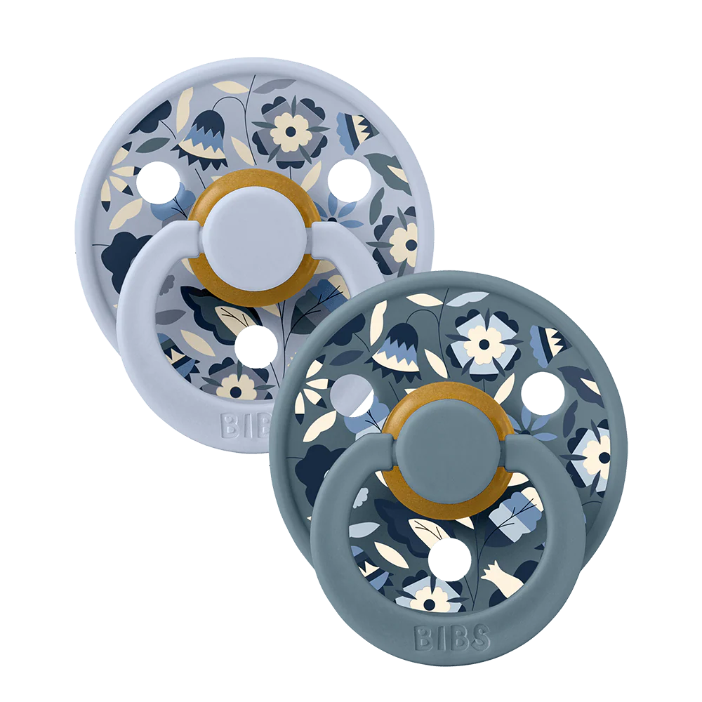 BIBS Round Nipple Pacifier X Liberty 2 Pack Colour Bobo Latex Size 1 - Dusty Blue Mix