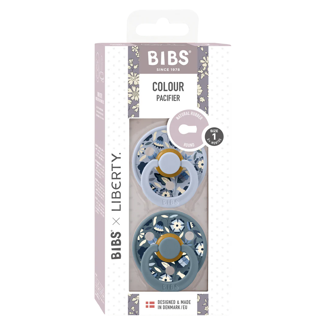 BIBS Round Nipple Pacifier X Liberty 2 Pack Colour Bobo Latex Size 2 - Dusty Blue Mix