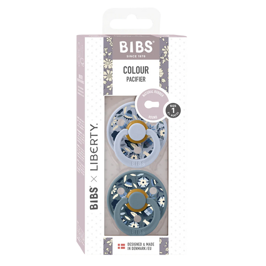 BIBS Round Nipple Pacifier X Liberty 2 Pack Colour Bobo Latex Size 2 - Dusty Blue Mix