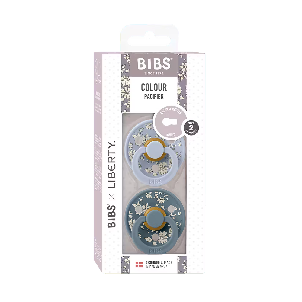 BIBS Round Nipple Pacifier X Liberty 2 Pack Colour Bobo Latex Size 1 - Dusty Blue Mix