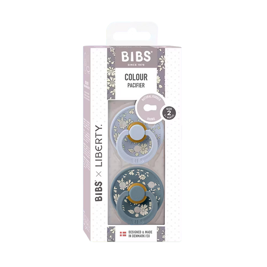BIBS Round Nipple Pacifier X Liberty 2 Pack Colour Bobo Latex Size 1 - Dusty Blue Mix