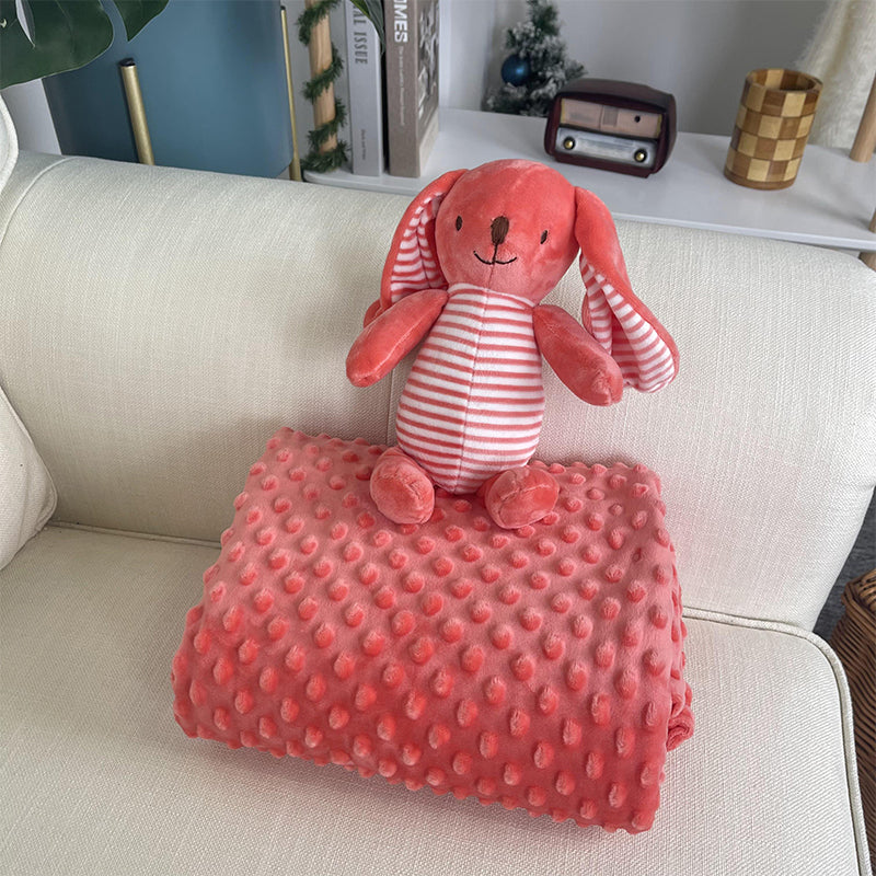 Blanket and Plush Toy Minky Coral Fleece With Cuddle Toy 120x75