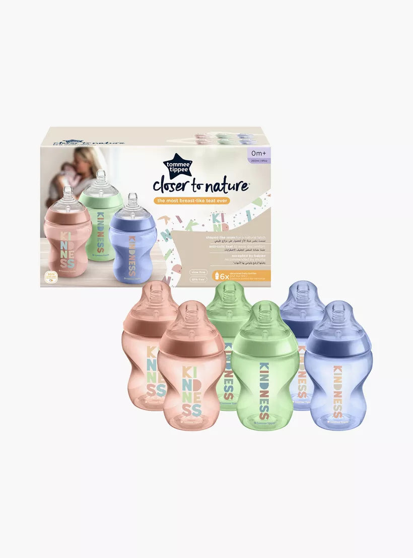 Tommee Tippee 6-Piece Closer To Nature Slow Flow Feeding Bottle -260 ml - 0 Months+